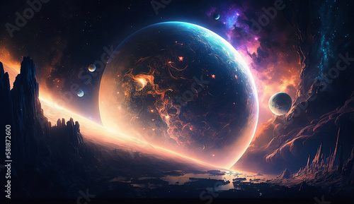 Colliding Moon and Planet in deep Space - Illustration