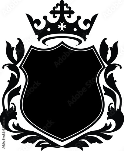 Heraldic emblem crest shield with crown and laurel wreath. Coat Arms Vintage Brand empty template vector illustration