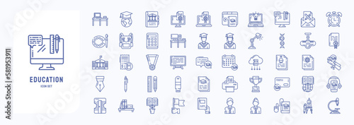 Education and School study material icon set including icons like Student, printer, table, bag and more 