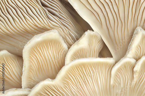 Close up of gills of oyster mushroom Pleurotus ostreatus. Generative Ai