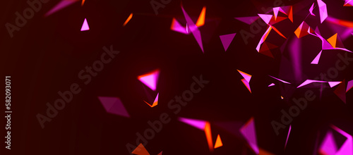 Colored polygonal space. Connection dots and lines structure. Digital background. Triangular futuristic business wallpaper. Data technology and scientific illustration. 3d rendering. Widescreen