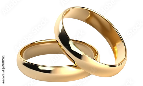 Two golden wedding rings cut out. Based on Generative AI