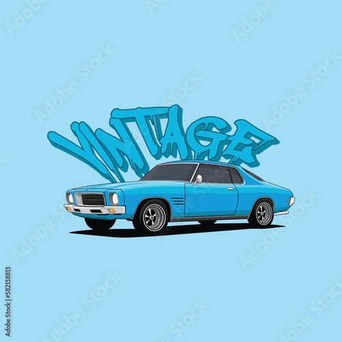 Blue Vintage Sports Car Illustration