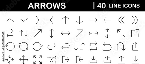 Arrows big black set of web icons in line style. Arrow collection signs for web and mobile app. Arrow icons with various directions. Cursor, UI, web graphics, apps. Vector illustration