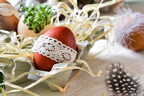 Wielkanoc, pisanka, kartka świąteczna, jajka, rzeżucha, dekoracje wielkanocne. Easter, easter decorations, eggs, watercress, poster.