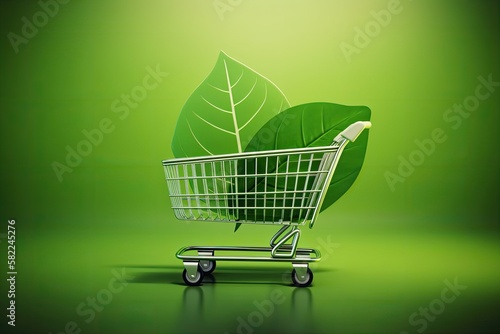 Eco friendly organic buying, zero waste purchasing, and sustainable procurement are all represented by the green shopping leaf icon. Generative AI