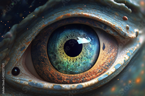 Fantasy Eye with Vibrant Amazing Colors Macro Close up view. Eye Macro with Vibrant Saturated Colors. Ai generated