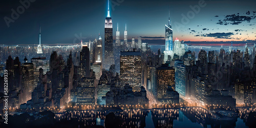 New York City skyline at night - Generative AI