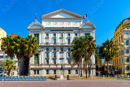 Historic Opera House and Theater hall at Promenade des Anglais along Nice beach on French Riviera Azure Coast in France