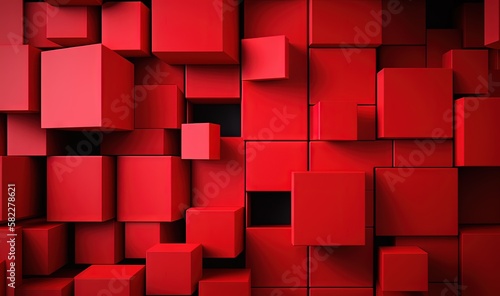  a red background with many cubes of different sizes and sizes of cubes in the center of the image, with a black center in the middle of the middle of the image. generative ai