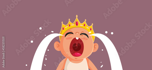 Hungry Baby Crying Receiving a Milk Bottle Vector Cartoon. Child having a temper tantrum behaving like a brat 