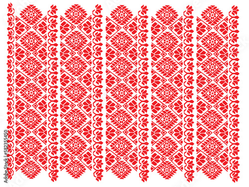 tribal pattern ( assamese pattern ) of northeast india which is used for textile design in assam gamosa , muga silk or other traditional dress.similar to ukrainian pattern or russian pattern.