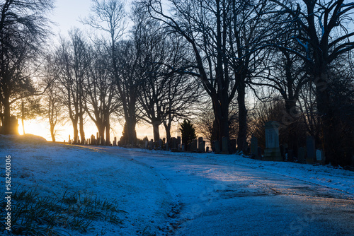 Cemetery sunrise winter 