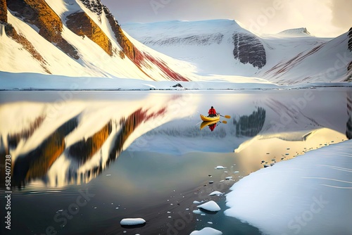 peaceful landscape of iceland winter kayaking in antarctica, created with generative ai