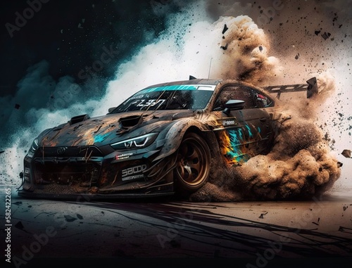 Luxury drifting car, intense moment portrait.