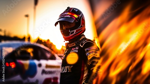 NASCAR F1 Motorbike pilot driver on blurred background