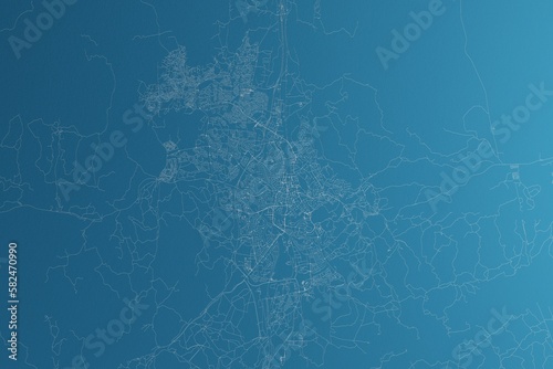 Map of the streets of Windhoek (Namibia) made with white lines on blue paper. Rough background. 3d render, illustration
