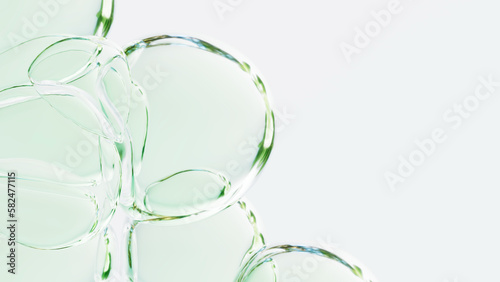 白い空間に浮かぶ水滴, グリーンの水の泡の抽象的な背景, サステナブル アブストラクト