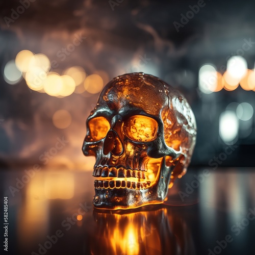 A shot of a glass skull with a blurred background Generative AI