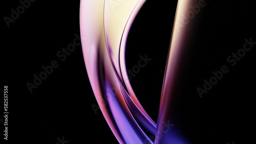 Abstract fluid holographic iridescent neon curved wave in motion dark background 3d render. Gradient design element for banners, backgrounds, wallpapers and covers