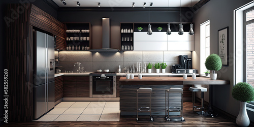 New modern kitchen interior ,generative artificial intelligence