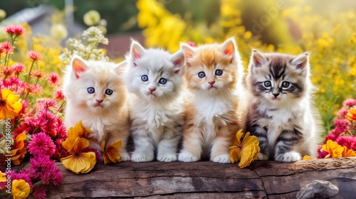 A bright assorted stack of garden cute baby cats, the summer collection