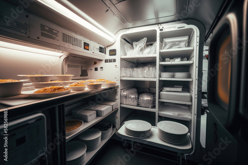 Aircraft galley and food service. AI generated