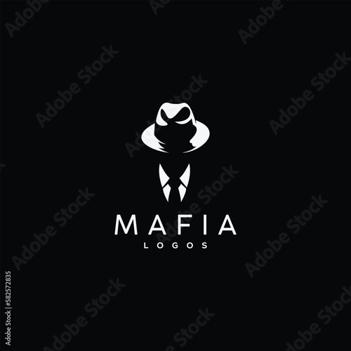 MAFIA logo character silhouette man head in hat. Vintage vector illustration