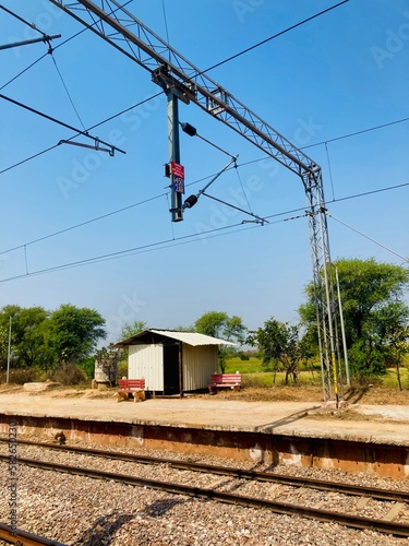 Catenary wires suspended above the tracks form a network of systems that supply electricity to vehicles powered by electric motors