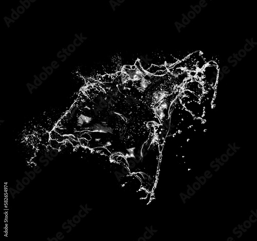 Pure Water splash isolated on black background. Royalty high-quality free stock photo image of overlays realistic Clear water splash, Hydro explosion, aqua dynamic motion element spray droplets