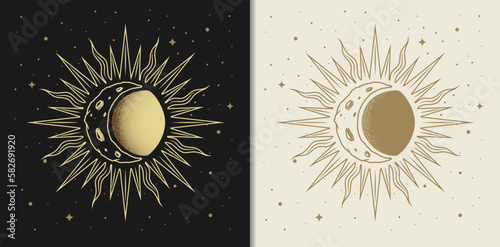 Moon and Sun Embrace A Luxurious Symbolic illustration