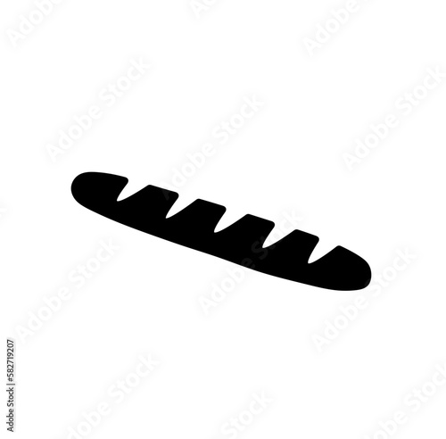 Vector isolated one single long wheat white bread loaf baguette ciabatta colorless black and white outline silhouette shadow shape