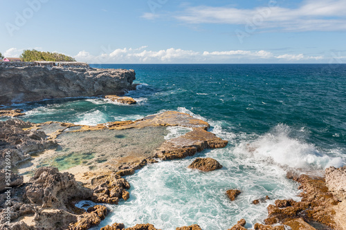 Coastline in Barbados. Rocky. Close to Animal Flower Cave. Atlantic Ocean Water