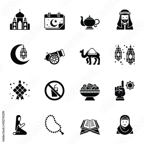 Ramadan line icons set 1, ramadan kareem icons, vector illustration.