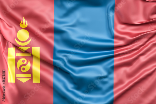 Ruffled Flag of Mongolia. 3D Rendering