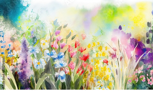 A watercolor painting of flowers in the garden, generative AI