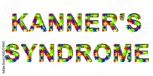 Kanner's syndrome, a text made of colorful puzzle patterns, 3D illustration