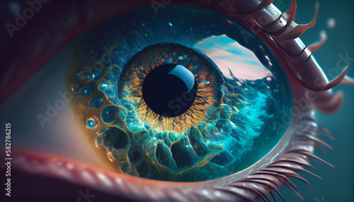 Close up detail blue eye macro, Generative AI
