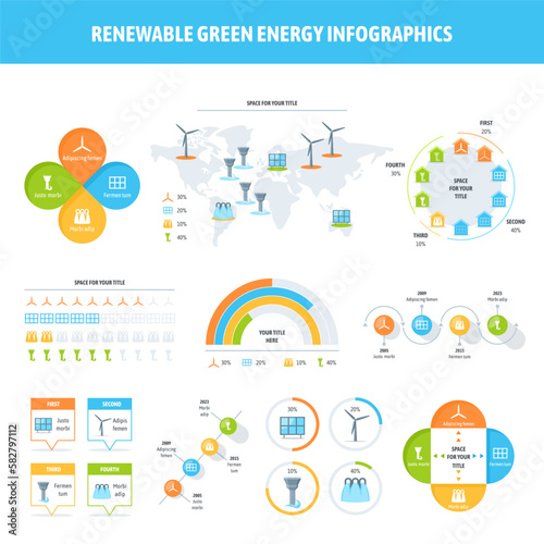 Colección de elementos infográficos de energías renovables
