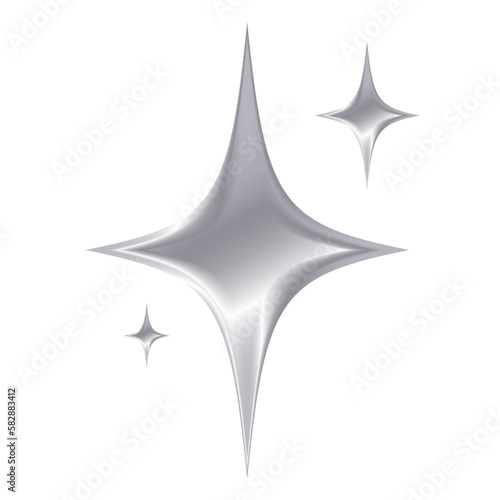 chrome silver star on white transparent background emoji 3d style so cool png or vector