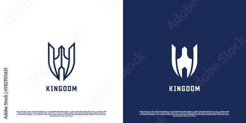 Tower castle logo design illustration. Blue castle tower brick silhouette kingdom guild kingdom. Simple medieval building design. Perfect for corporate branding.