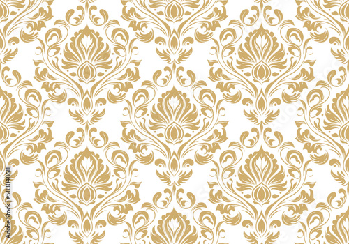 Vector damask seamless pattern background. Classical luxury old fashioned damask ornament, royal victorian seamless texture for wallpapers, textile, wrapping. Exquisite floral baroque template.