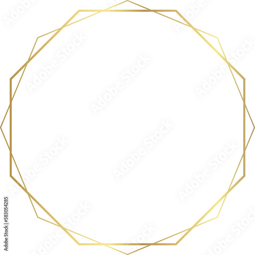 Double octagon gold frame, outline stroked border isolated on transparent background, PNG template picture, card, text,social post