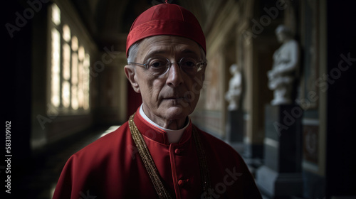 A portrait of a cardinal in a christian church, generative AI