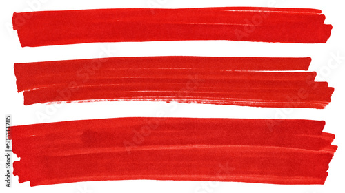 Set of red marker paint texture. Stroke isolated on transparent background