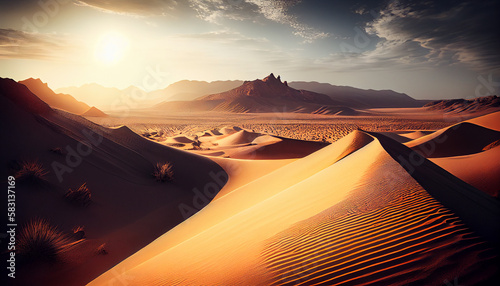 Sand dune landscape at sunset in Africa ,generative AI