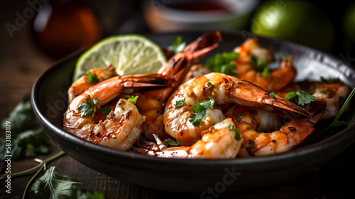 Grilled shrimp with aromatic herbs and citrus