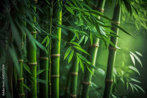 Green bamboo nature background, generative ai