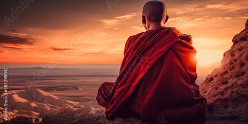 Buddhist monk meditating on a rock, digital ai art