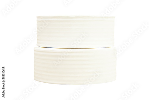 Toilet paper large or Tissue roll sanitary stacked horizontally in layers. Close up detail of one single clean toilet paper roll. Isolated on cut out PNG. Is lightweight paper or light crepe paper.